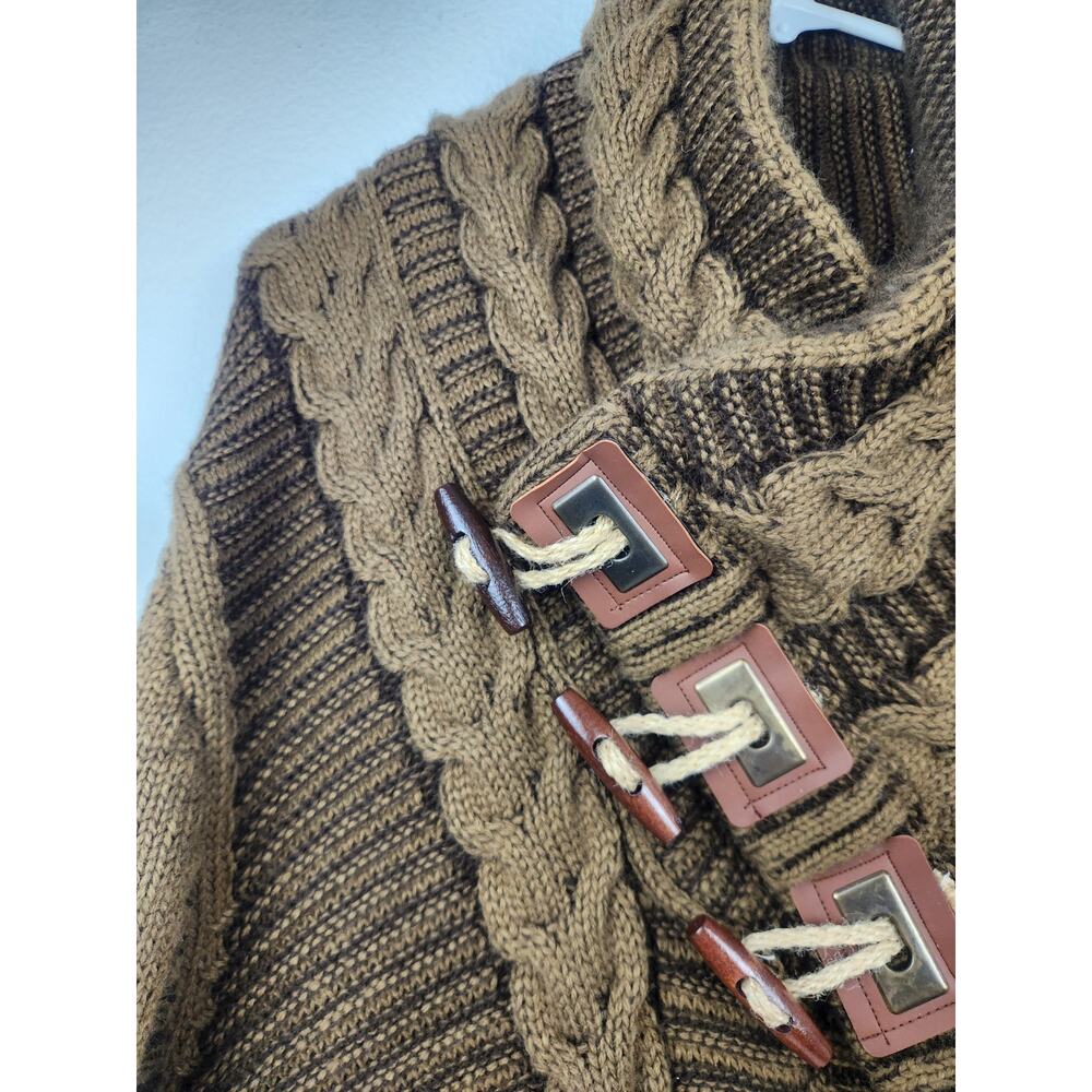 Leif Nelson Sweater Men XXL Brown Cable Knit Toggles Cardigan Pockets - Picture 2 of 10
